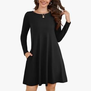 KORSIS Black Long Sleeve Swing Dress Pockets Casual Basic Women XL
